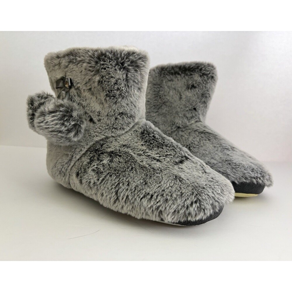 Dena Lives Faux Fur Slipper Boots Grey Pom Pom Booties Womens Size 9 US 40 EU